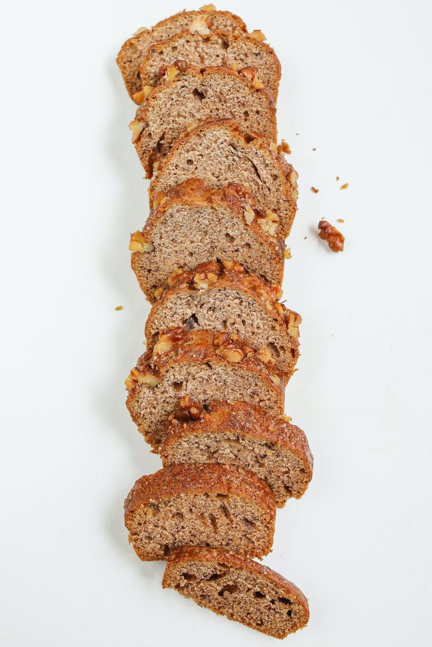 Sliced banana bread loaf showing the moist crumb inside